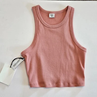 Camiseta sin mangas recortada Sunday Best Aritzia Honor punto acanalado rosa para mujer talla pequeña Foto 1 de 4