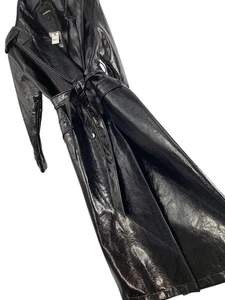 Express Damen Schwarz Kunstleder Trenchcoat Größe S RGG10696 Neu mit Etikett - Bild 1 von 13