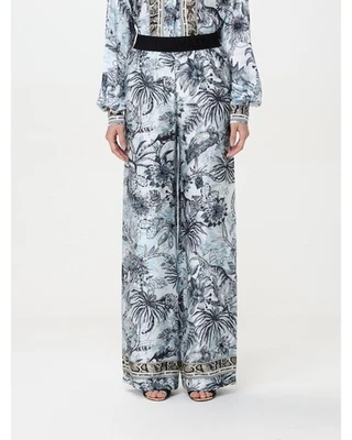 Pantalones de pierna ancha con estampado tropical Just Cavalli para mujer azules Foto 1 de 4