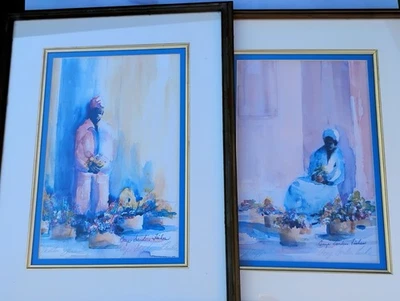 Gaye Sanders Fisher Flower Lady afro-americana Carolina do Sul assinada 15x20" - Imagem 1 de 4