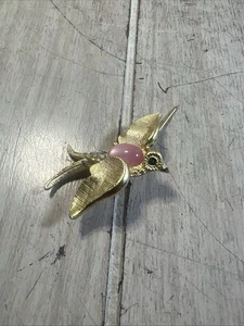 Vintage rosa Cabochon Jelly Bauch Vogel Strass Brosche Trifari Look Alike - Bild 1 von 9