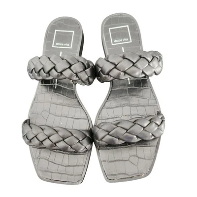 Dolce Vita Women's Black Braided Crocodile Embossed Slide Sandals Size 8.5 - Image 1 of 4