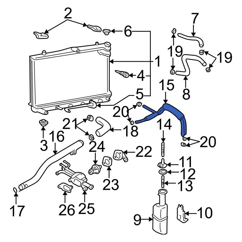 For Hyundai Elantra 2001-2005 Hyundai 254122D200 Lower Radiator Coolant Hose - Изображение 1 из 3