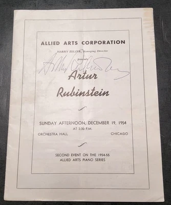 Allied Arts Corporation Presents Arthur Rubinstein SIGNED Program 1954 - Image 1 of 4