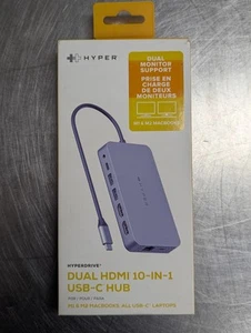 HYPER Dual HDMI USB-C Hub Monitors & 10 Ports for M1/M2 MacBooks - Picture 1 of 3