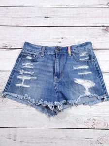 Hollister Shorts Größe 3 hellblau mittelhoch abgeschnitten distressed Denim ausgefranst R3 - Bild 1 von 9