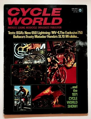 1971 Август Cycle World мотоциклетный журнал BSA 650 Lightning Honda SL70 - Изображение 1 из 4