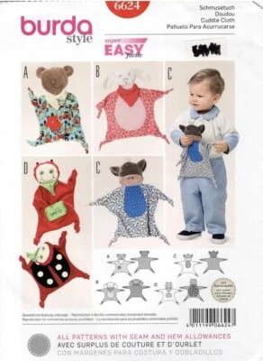 Burda 6624 CUDDLE CLOTH Toy Bear, Lamb, Monkey, Ladybug UNCUT Pattern - Image 1 of 2