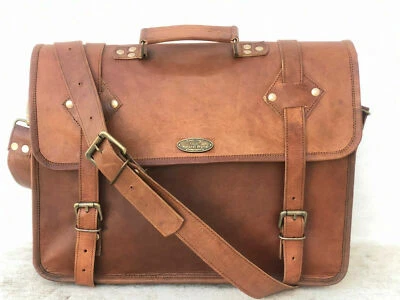 Hombre Mensajero Laptop Hecho a Mano Maletín Cartera Vintage Genuino Nuevo Camel Ocultar Foto 1 de 4