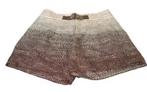 Anthropologie Coquille Scribble Shorts Size 2 Linen Blend Brown Cream Ombre - Picture 1 of 7