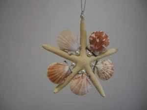 Fancy Starfish Small Fan Shells Accents Pearl Beads XMas Ornament NEW - Picture 1 of 4