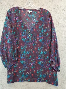 Garnet Hill Damen Bluse Größe 12 100 % Seide Mehrfarbig Blumenmuster - Bild 1 von 15