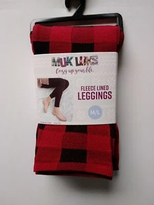 Muk Luks Fleece Lined Leggings Medium/Large Red/Black Checkered - Picture 1 of 8