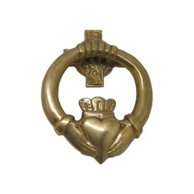 Brass Claddagh Doorknocker Celtic Heart in Hands With Crown & Cross 5.5" x 4" - Image 1 of 4