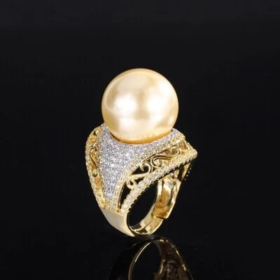 AAAA++++11-12MM NATURAL SOUTH SEA GENUINE GOLD PEARL YELLOW ADJUSTABLE RING - Image 1 of 3