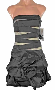 Vintage y2k 90s Silver Black Dress Ruched Tiered Mini S Prom Cocktail Prom NEW - Picture 1 of 21