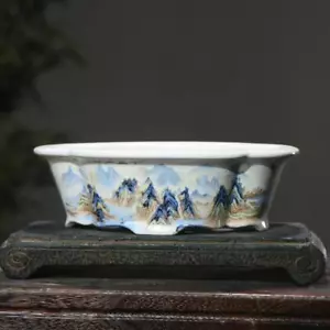 9.8" Purple Sand White Mud Glazed Pot Hand-painted Ceramic Bonsai Flower Pots - Picture 1 of 5