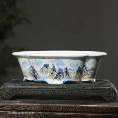 9.8" Purple Sand White Mud Glazed Pot Hand-painted Ceramic Bonsai Flower Pots - Image 1 of 4