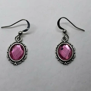 PEQUEÑOS PENDIENTES DE CRISTAL ROSA ROSA ESTILO VICTORIANO PLATA PL gancho 3 ROSAS REALES NL - Imagen 1 de 8
