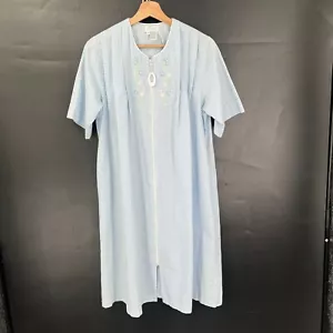Miss Elaine heavenly bodies seersucker zip up housecoat bath robe blue gingham S - Picture 1 of 8