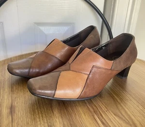 K By Clarks Heels Womens Size 4 Pumps Brown Patchwork Leather Block Shoes - Picture 1 of 14