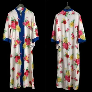 Vintage Evelyn Pearson Go Coat Zip Front Lounge Maxi Robe S Floral NWT - Picture 1 of 11