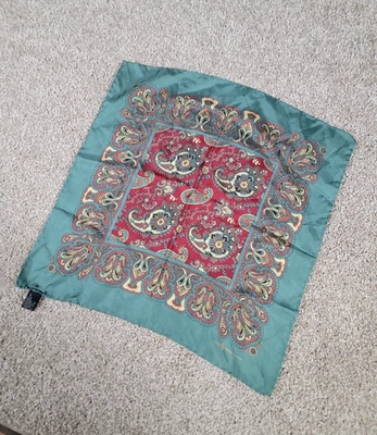 Pañuelo cuadrado vintage Polo Ralph Lauren cachemir seda bolsillo verde azulado Italia Foto 1 de 4