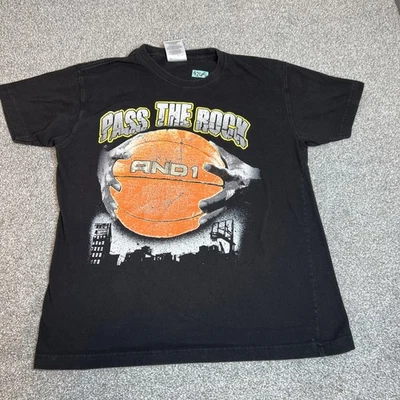 vtg y2k AND1 Shirt Youth Large 14/16 Black Pass The Rock Basketball hoops street - Image 1 of 4
