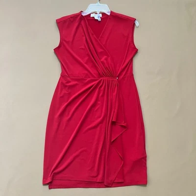 Vestido Michael Kors Rojo Sin Mangas Envolvente Detalle Frontal Pequeño Fiesta Cóctel Elástico Foto 1 de 4