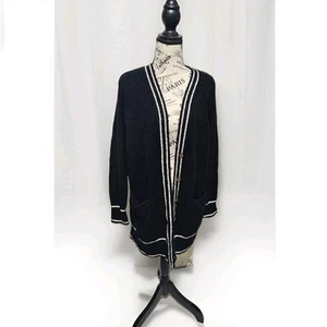 Lucky Brand Cardigan Womens M Black Open Front Black with White Accent - Picture 1 of 4