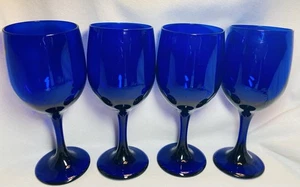 Libbey Cobalt Blue Wine Glasses Goblets set of 4 Glassware Vintage Libby - Picture 1 of 4