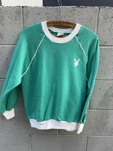 VINTAGE PLAYBOY BUNNY Green RAGLAN Crewneck SWEATSHIRT Medium - Picture 1 of 6
