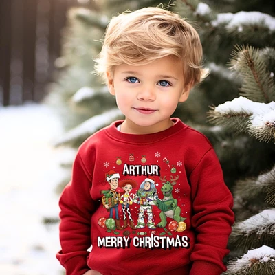 GILDAN Personalised christmas toys story jumper, boys girls top theme sweatshirt