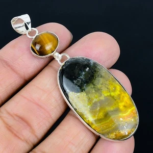 Bumble Bee Jasper 925 Silver Plated Handmade Pendant of 2.76" - Picture 1 of 3