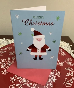 Merry Christmas Jolly Santa White Beard Red Metallic Foil Suit Greeting Card - Picture 1 of 3