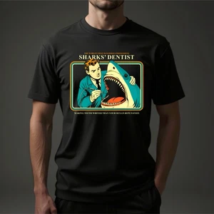 Most Dangerous Profession Shark Dentist T-Shirt, Funny Doctor Sea Gift Retro Tee - Picture 1 of 6