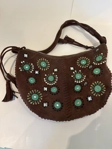 GAP Schultertasche Wildleder bestickt türkis farbige Akzente / Handtasche - Bild 1 von 5