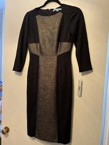 Antonio Melani | Long Sleeve Bodycon GoldShimmer/Black Dress. Read. - Picture 1 of 10