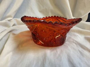 VINTAGE HEAVY AMBERINA CUT GLASS BOWL-HOBSTAR PATTERN & SAWTOOTH EDGE 6" - Picture 1 of 7