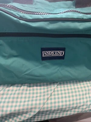 Lands End Green duffel Bag 21x12x10 - 6 Zippered Compartments. 2 Carry Straps - Image 1 of 4