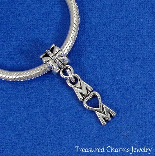 Silver LOVE MOM Heart Dangle Bead CHARM fits EUROPEAN Bracelet *NEW* - Image 1 of 1