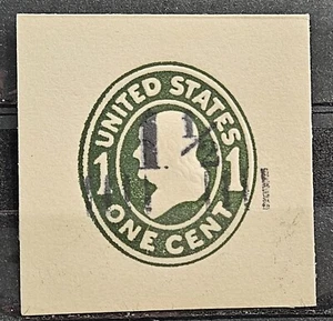 US Cut Square Sc U491a, 1.5c on 1c green on amber, die 1, Mint CV$12.50 (504C89) - Picture 1 of 1