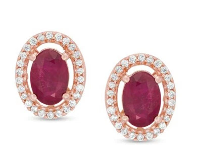 Pendiente redondo de boda de aniversario de oro rosa de 14 k con rubí de diamantes de 1,10 quilates Foto 1 de 3