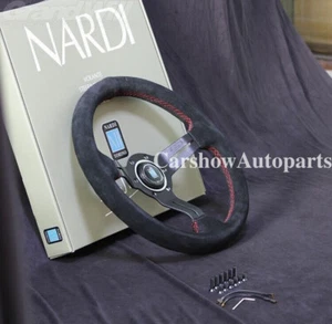 NARDI 330MM 13' Deep cone 55mm Suede Leather Red Stitch Sport Steering Wheel - Picture 1 of 11