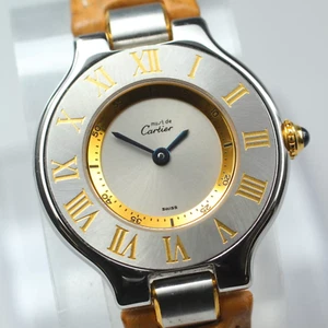 New Batt N Mint* Box Cartier Must De 21 1340 Women's Silver Quartz Watch JAPAN - Picture 1 of 21