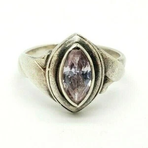 925 Sterling Silver Amethyst Cubic Zirconia Marquise Shape Stone Ring Size 7 - Picture 1 of 5