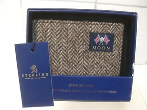 STERLING WALLET ABRAHAM MOON FABRIC tweed leather bifold NEW £105 fathers day - Picture 1 of 11