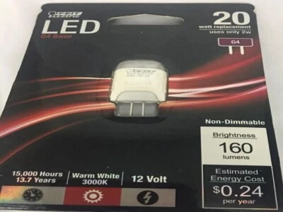 LED Replacement G 4 Feit Electric 2W Light Bulb G-4 Base 20 Watts New - Image 1 of 3