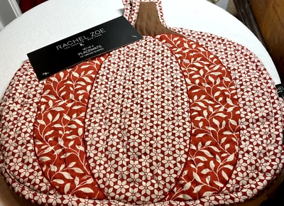 Rachel Zoe Placemats (4) PUMPKINS RUST FLOWERS LEAVES 15 INCH 100% COTTON NWT