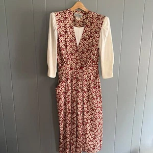 Vintage R.J. Stevens Floral Midi Dress Size 10 Puff Sleeve 80s Cottagecore Daisy - Picture 1 of 12